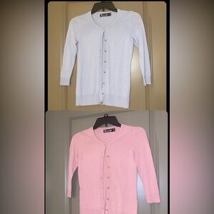 Two 3/4 Sleeve Cardigan Sweaters - XXS - Light Pink & Light Blue